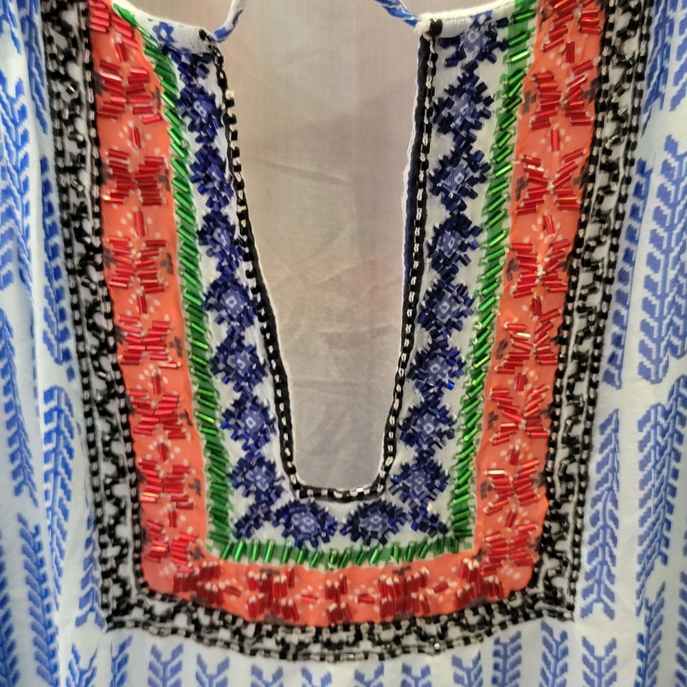 Hemant & Nandita Silk Tiered Mini Dress Bohemian Beaded Embellished Women’s XS - Picture 12 of 17